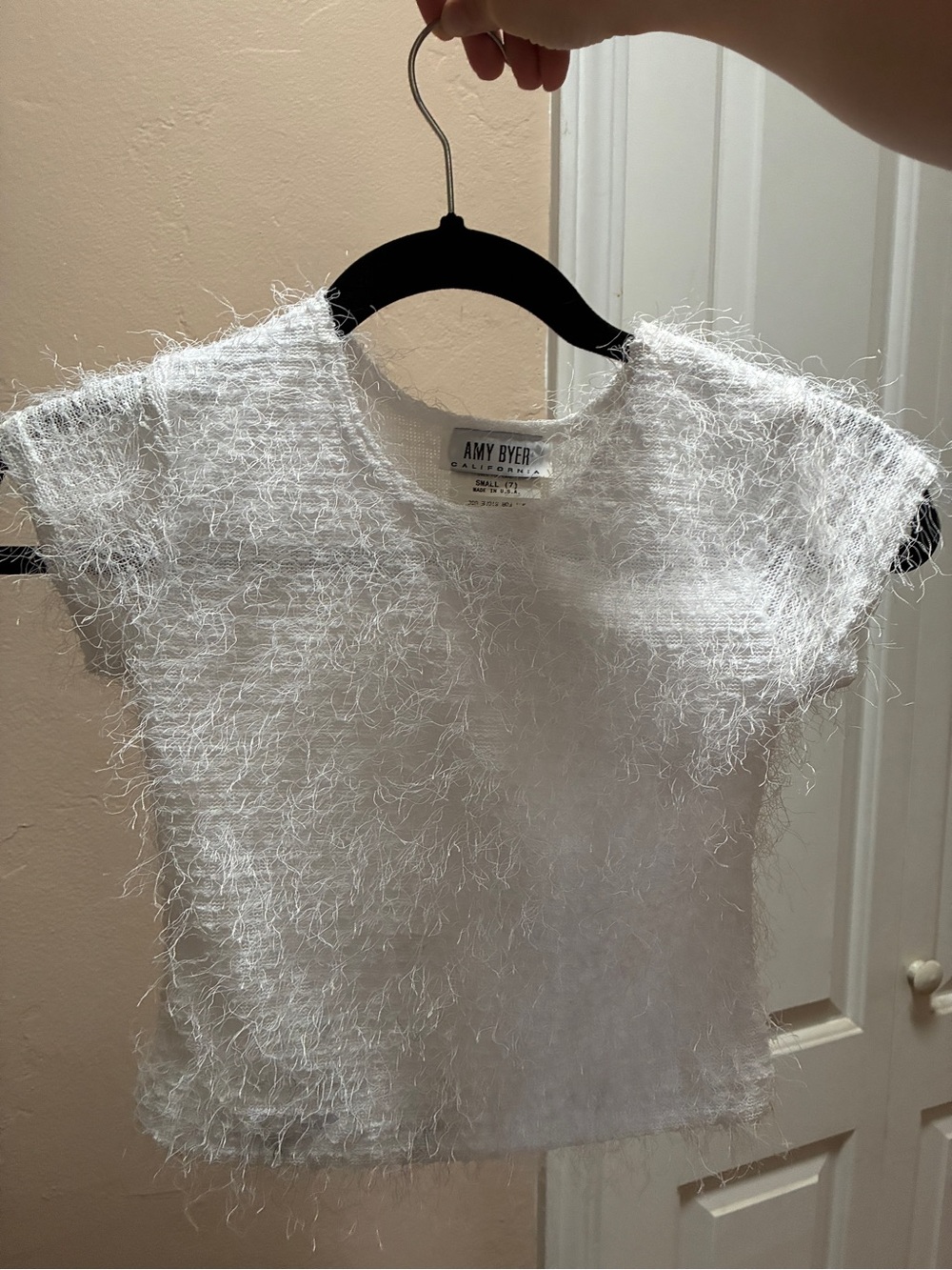 Amy Byer White Fuzzy Short Sleeve Sweater Top